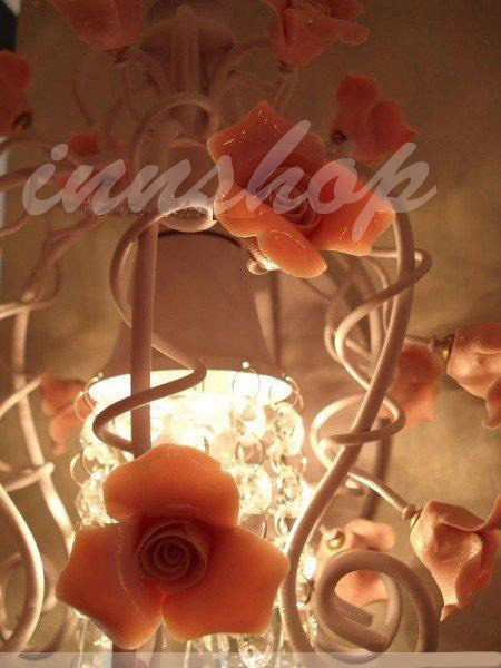 單頭水晶粉紅色陶瓷玫瑰花壁燈(IS0468)