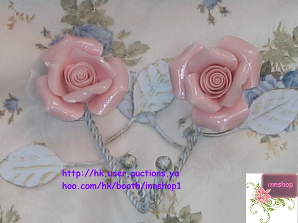 手製光面陶瓷粉紅玫瑰掛扣 (IS0084)