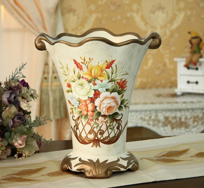 歐陸式陶瓷手繪玫瑰花瓶(IS1401)