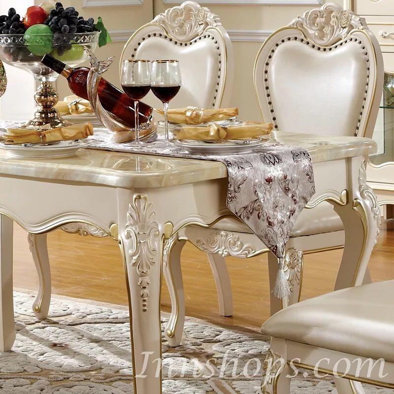 法式貴族 實木餐桌椅套裝 *5呎3 大理石面 描金(IS0354)