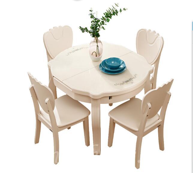 英倫典雅 實木玻璃面伸縮圆形餐桌椅組合 *3呎3~4呎3 (IS0227)