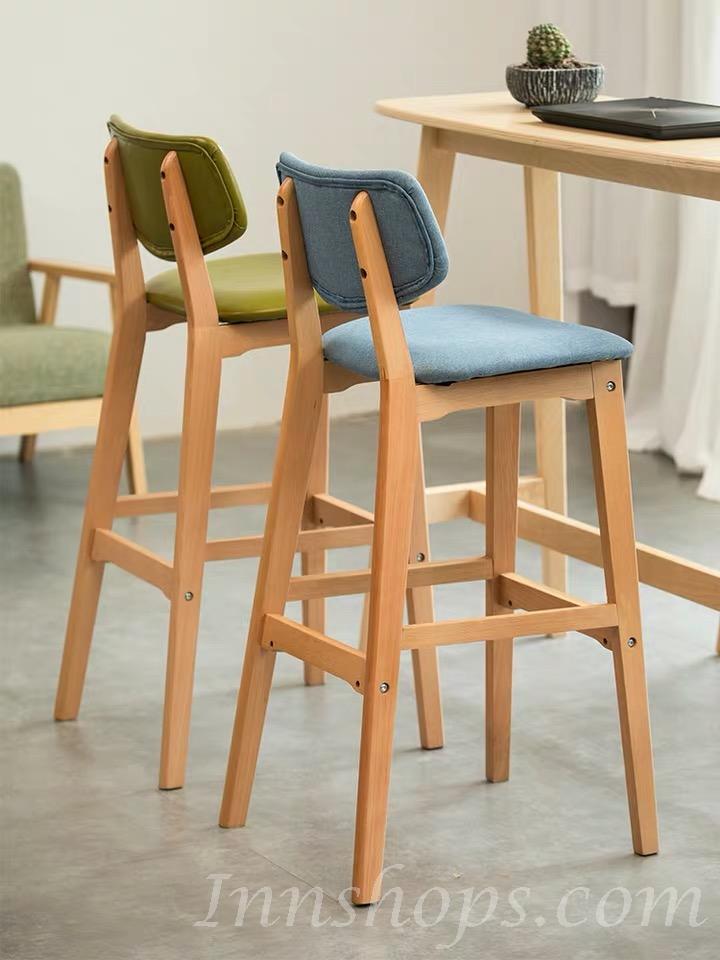 灰色麻布款 $99) 實木北歐風格 Bar Chair 吧椅(IS4560)