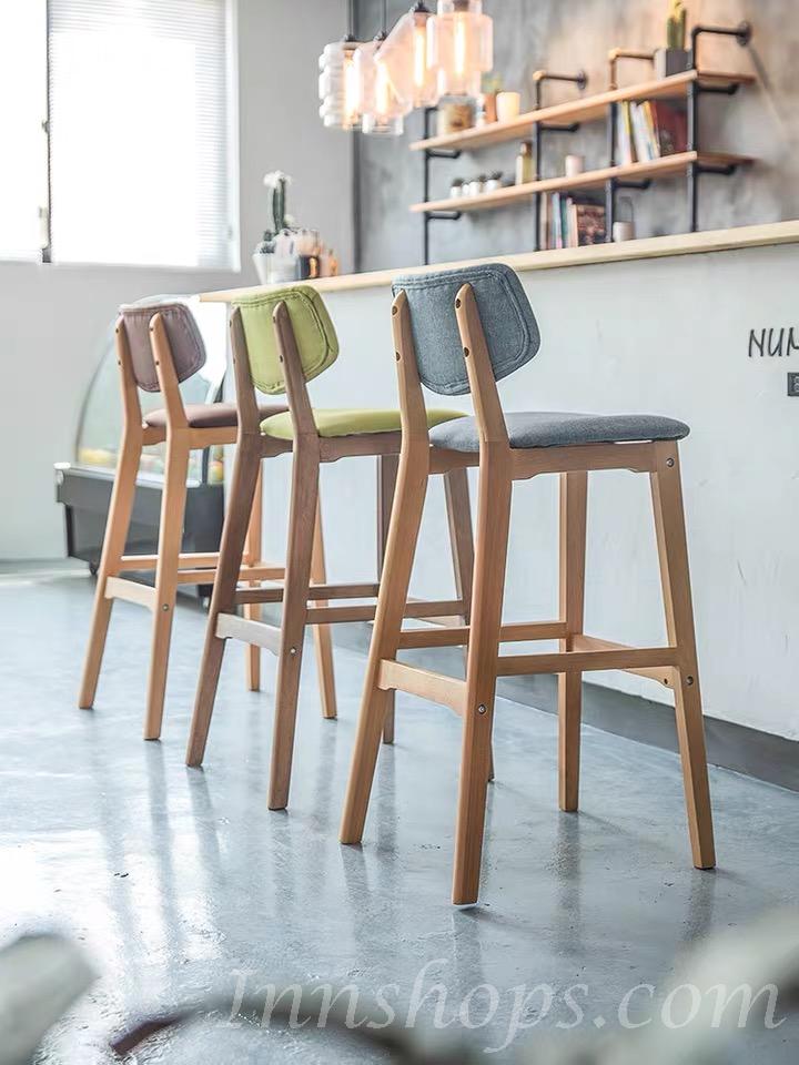 灰色麻布款 $99) 實木北歐風格 Bar Chair 吧椅(IS4560)