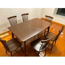 北歐實木系列 白橡木伸縮餐桌椅組合(胡桃色) (IS5874)