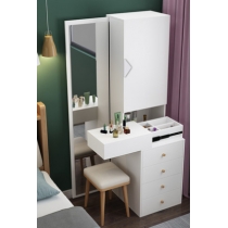 北歐梳妝台收納櫃一體全身鏡化妝台臥室多功能轉角穿衣鏡送梳妝凳 (IS7733)