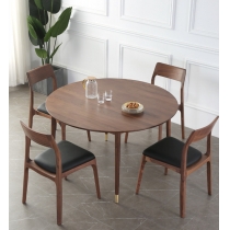 北美進口黑胡桃木圓桌北歐風全實木餐桌椅組合簡約餐廳家具帶轉盤(IS7798)