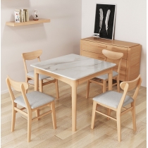 日式實木橡木大理石玻璃面正方形餐桌/實木餐桌椅組合*80cm（IS7856）