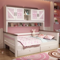 兒童床公主床實木衣櫃床一體組合床女孩小戶型省空間120/135/150cm（IS7902）