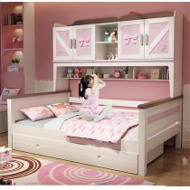 兒童床公主床實木衣櫃床一體組合床女孩小戶型省空間 小朋友床 120/135/150cm(不包床褥)（IS7902）