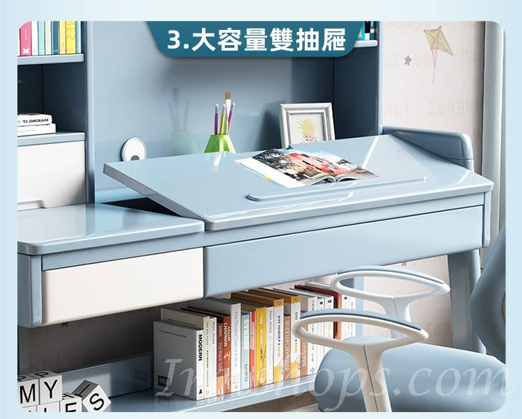 日式實木橡木 兒童學習桌實木書桌書架一體寫字桌 桌面可調椅可升降  86cm/106cm/126cm (IS8093)