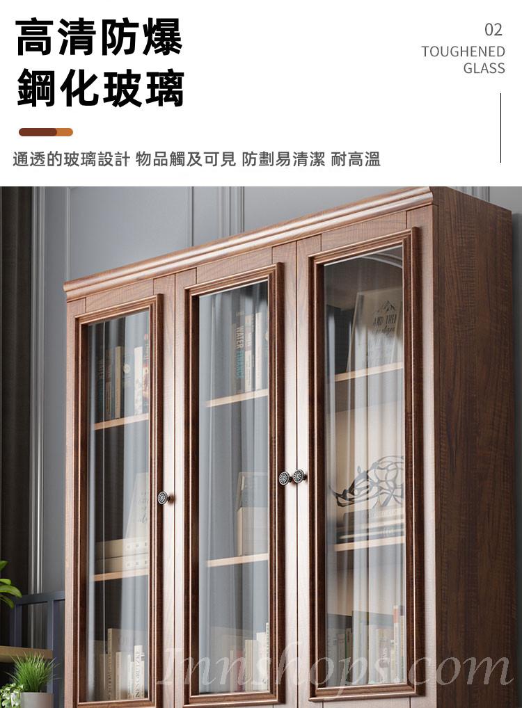 新中式玻璃門書櫃 實木儲物櫃收納櫃 80/120cm （IS8122)