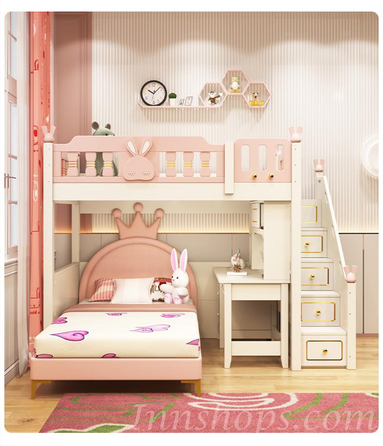 兒童皇國 丁字床 粉色高低床帶書桌/衣櫃兒童床 小朋友床 4呎/5呎/6呎 (不包床褥)（IS8304） 