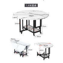 時尚系列 帶輪移動圓桌面 折疊餐桌 100/120/140/160cm (IS8213)