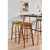 北歐實木皮質軟包吧凳 吧台椅 高腳椅 40cm (IS8292)