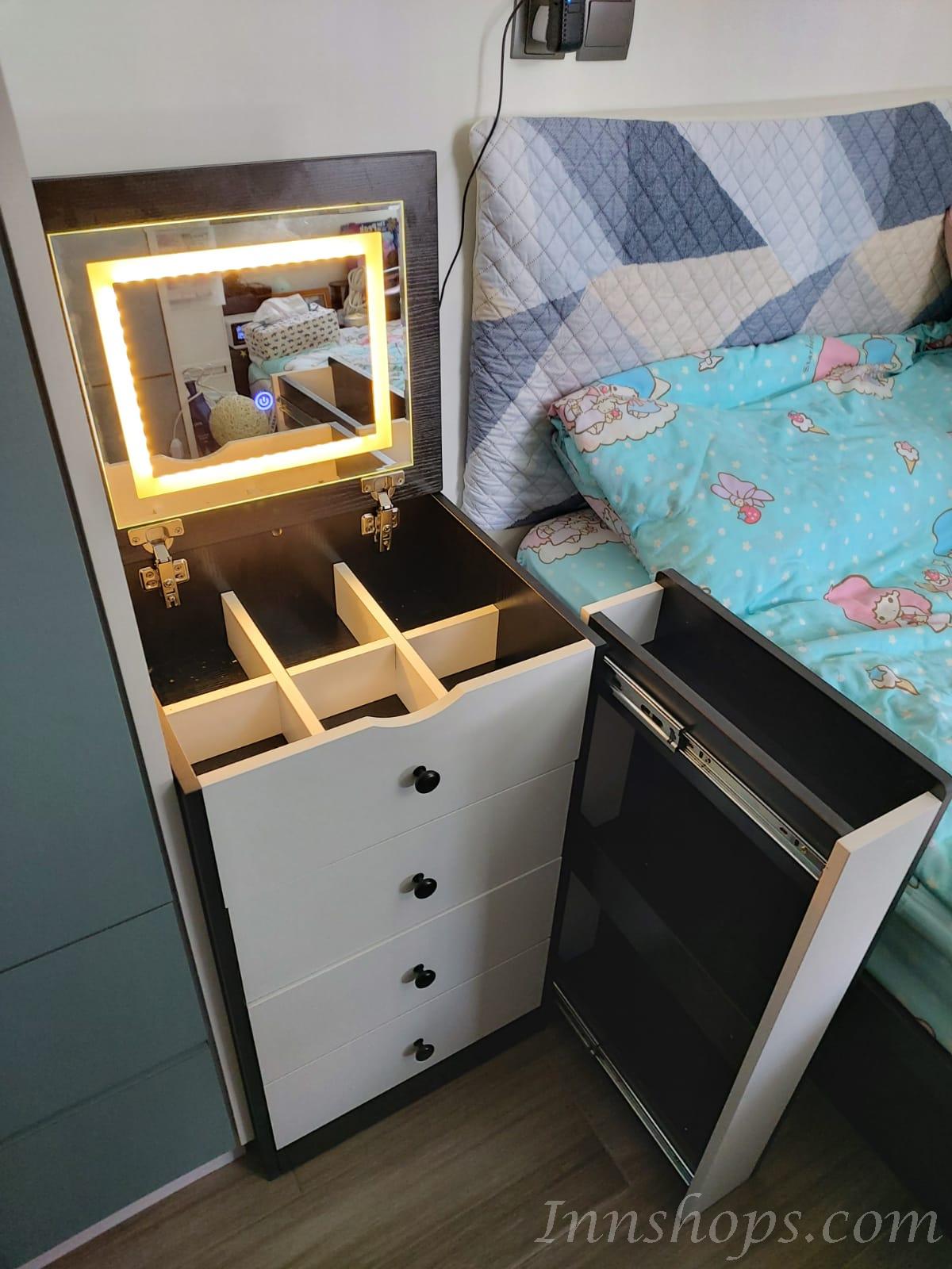 梳妝台小型臥室現代簡約風帶燈輕奢化妝桌收納櫃（IS7778)