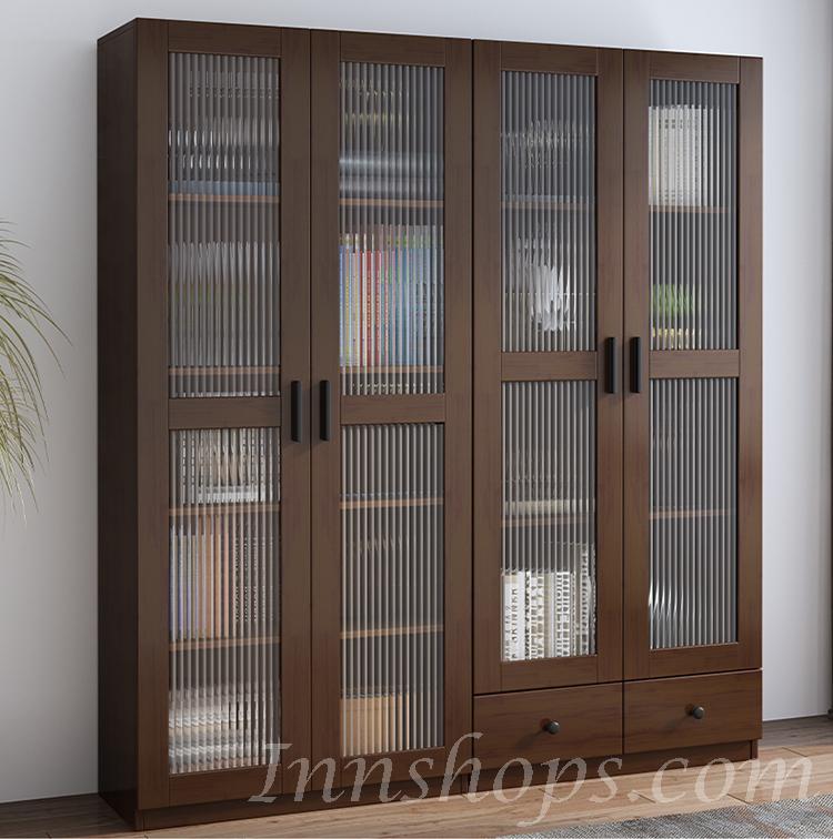 日式實木橡木系列 玻璃門儲物櫃 書櫃80x36.8x182cm (IS8472)