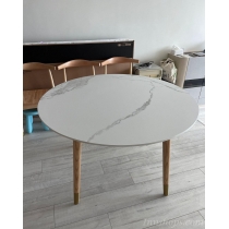北歐實木白蠟木 實木圓桌岩板圓形餐桌轉盤120/130cm(IS8214)