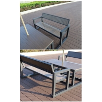 戶外休閒 鋁合金 塑木防腐木 連體桌椅組合120cm/150cm(IS8513)