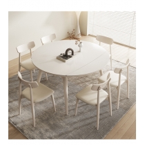 田園純白.象牙白系列 可伸縮 變圓岩板餐桌/餐桌椅組合120cm/130cm/150cm（IS8581）