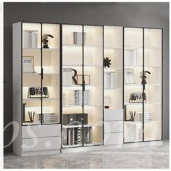 北歐格調 白色櫃身配黑色鋁框玻璃門書櫃 (IS8893)