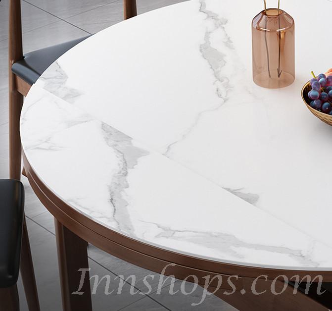 日式實木橡木 岩板伸縮折疊餐枱/餐桌椅組合 120/135cm (IS8914)