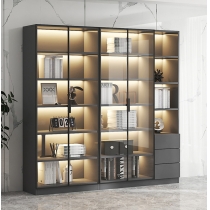 北歐格調 灰色櫃身配金色鋁框玻璃門書櫃 (IS8892)