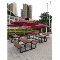 商業客戶訂購產品系列 戶外傢具塑木餐桌椅連太陽傘*可自訂尺寸 (IS7860)