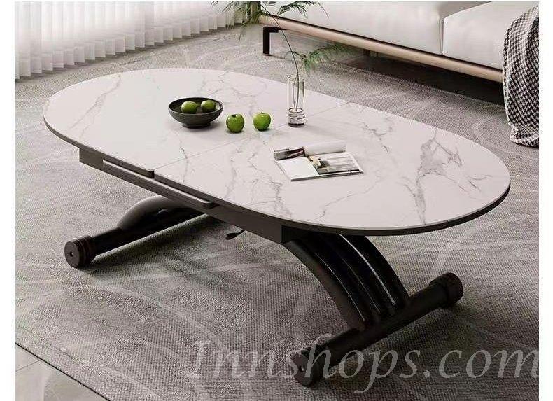 北歐簡約系列 岩板 摺疊 可移動 升降茶几 餐枱 餐椅 120~150cm x 75cm x33~76cm (IS9058)