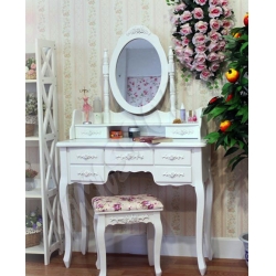 田園純白 手製雕花公主梳妝台連凳*90cm (IS1015)