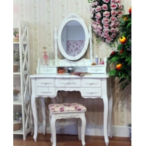 田園純白 手製雕花公主梳妝台連凳*90cm (IS1015)