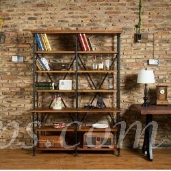 美式 學校傢俱雙層實木置物架 復古做舊展示書架 60cm/80cm/120cm/138cm/160cm (IS4864)