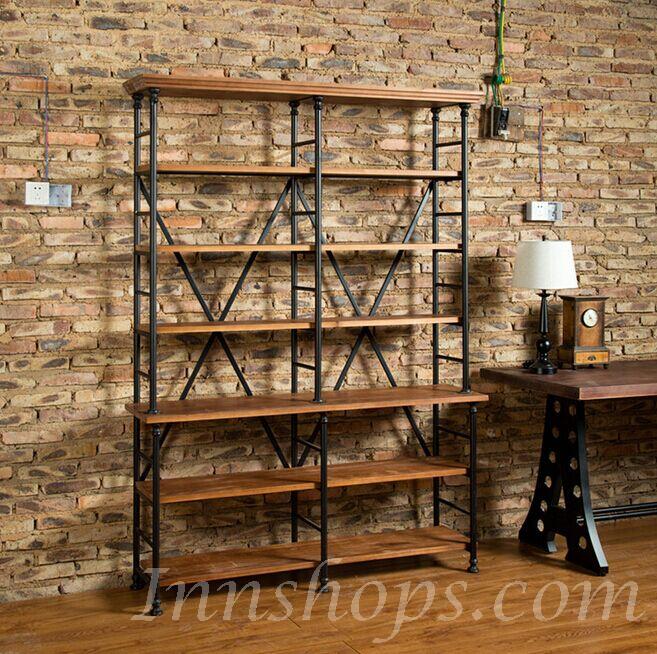 美式 學校傢俱雙層實木置物架 復古做舊展示書架 60cm/80cm/120cm/138cm/160cm (IS4864)