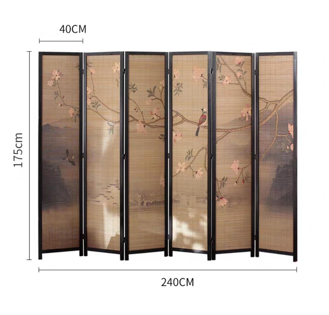實木屏風 花鳥圖屏風*6片 (IS3144)