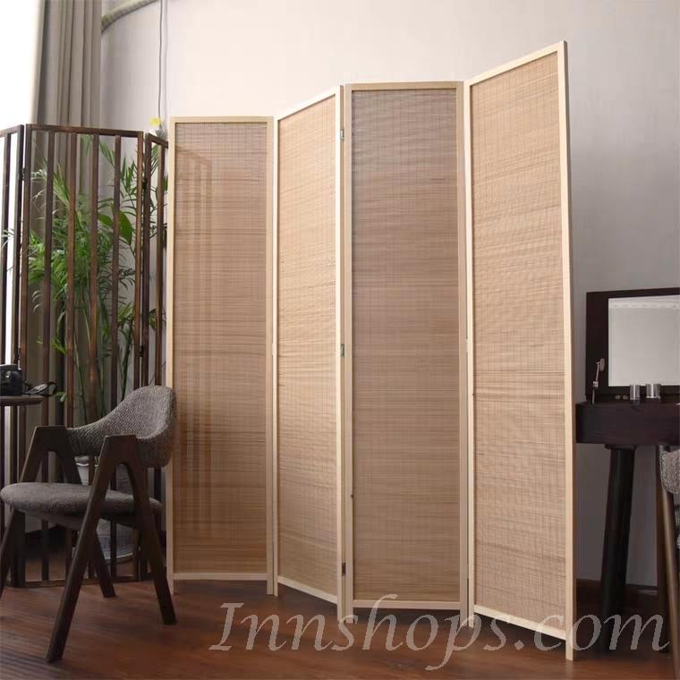 (陳列品屏風4片$999，原木色框,每片W50*H200CM)實木竹屏風 風水屏風 *可自選片數 (IS4031)