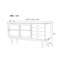 北歐實木系列 黑胡桃木餐邊櫃*可自訂呎吋 *120/140/150cm (IS5015)