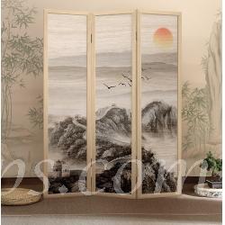 中式 實木半透明/不透明 喬其紗屏風 *3片 (IS7047)