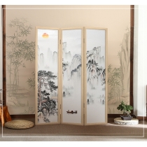 中式 實木半透明/不透明 喬其紗屏風 *3片 (IS7047)