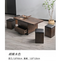 陳列品一個 120cm(淺胡桃色) $2499  北歐升降茶几餐枱兩用 折疊飯枱伸縮多功能茶几創意儲物櫃 100/120cm (IS7567_1)