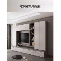 一體組合客廳電視櫃高級實木背景墻上儲物壁掛吊櫃 （IS7712)