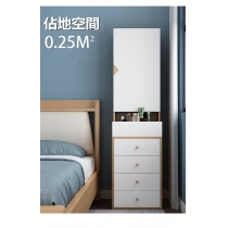 北歐梳妝台收納櫃一體全身鏡化妝台臥室多功能轉角穿衣鏡不連梳妝凳 (IS7733)