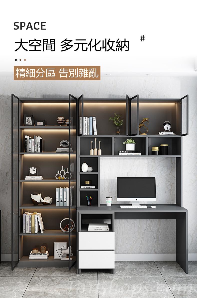 北歐摩登系列  玻璃門書桌電腦枱/書櫃/衣櫃 一體組合80/120/140cm(IS7861)