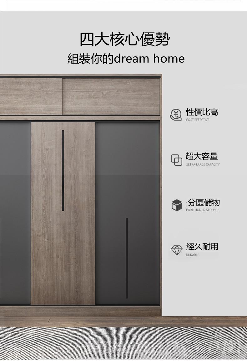 北歐摩登系列  趟門衣櫃/衣櫃頂櫃邊櫃組合80/100/120/140/160/180/200/220/240cm（IS7862）