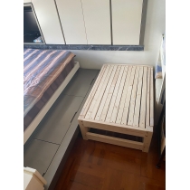 兒童多功能 松木實木折疊伸縮床梳化床兩用榻榻米單人床 (小朋友床 不包床褥)(IS6758)