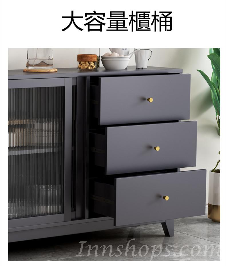 北歐格調實木餐邊櫃客廳邊櫃碗櫃現代簡約廚房儲物櫃80/100/120/140/160/180cm灰色(IS7882）