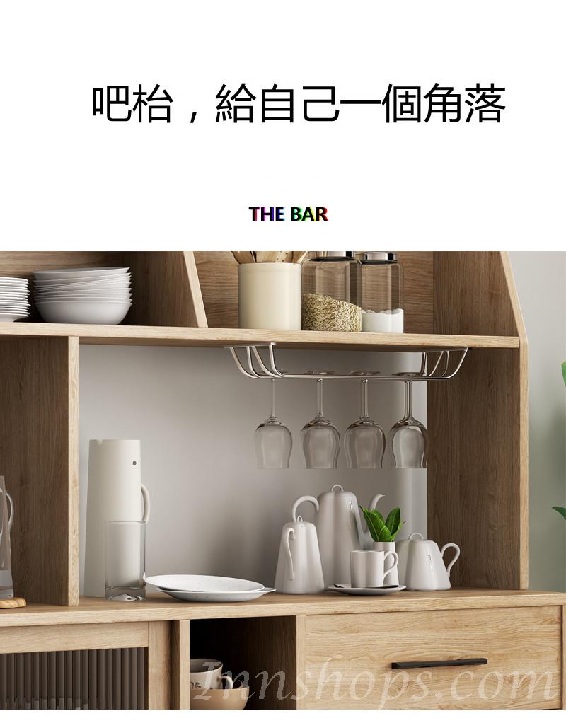 北歐格調實木餐邊櫃客廳邊櫃碗櫃現代簡約廚房儲物櫃80/100/120/140/160/180cm原木色(IS7888）