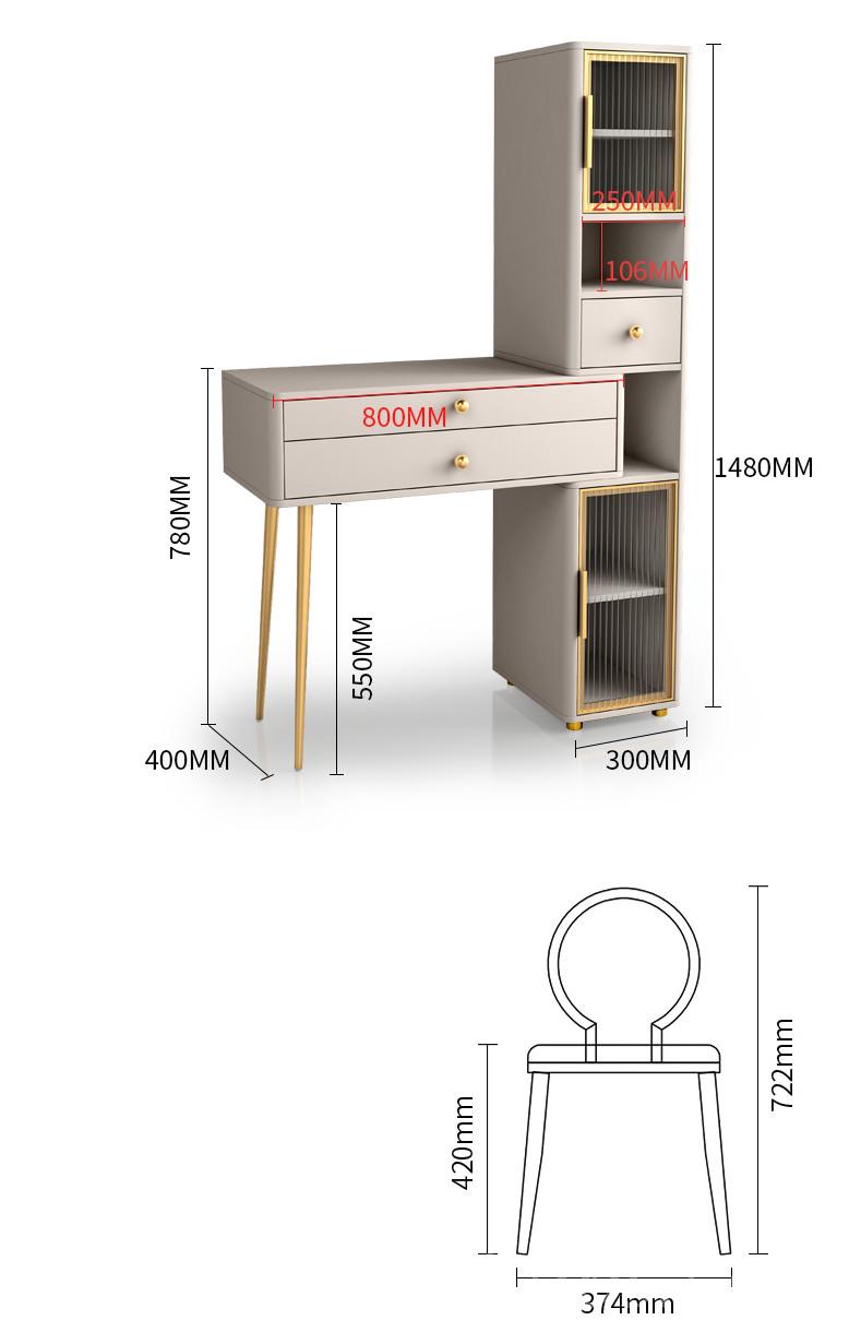 北歐輕奢大容量儲物梳妝台化妝桌收納一體伸縮化妝枱送梳妝凳 (IS7890)