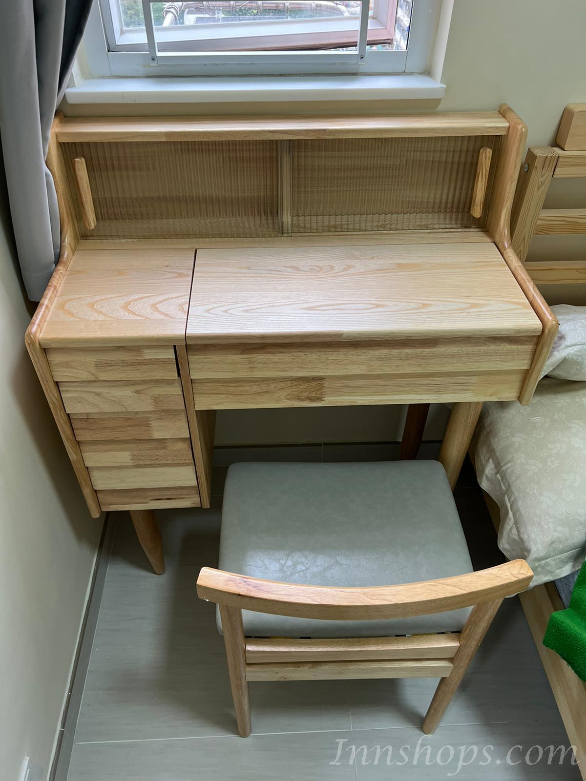日式實木橡木系列  揭鏡收納多功能梳妝台化妝枱送妝凳 *80/100cm (IS7761)