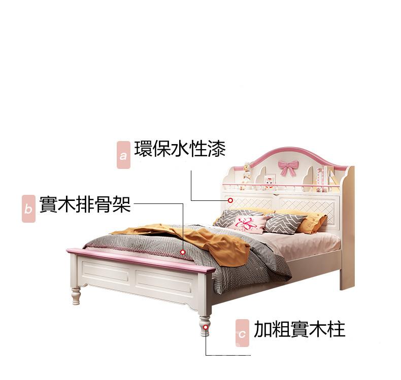 兒童皇國 蝴蝶女孩公主床少女夢幻城堡實木女童單人床可愛粉色床120cm/150cm（IS7974）