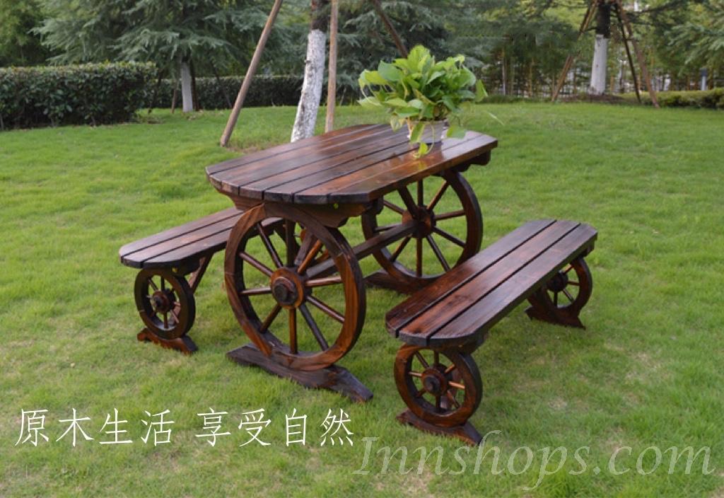 戶外學校傢俬庭院休閑花園 碳化防腐復古實木桌椅組合 120cm / 140cm / 150cm / 160cm (IS7986)