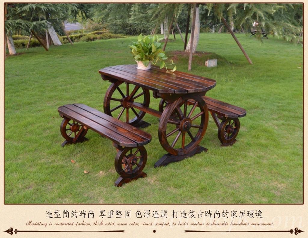 戶外學校傢俬庭院休閑花園 碳化防腐復古實木桌椅組合 120cm / 140cm / 150cm / 160cm (IS7986)